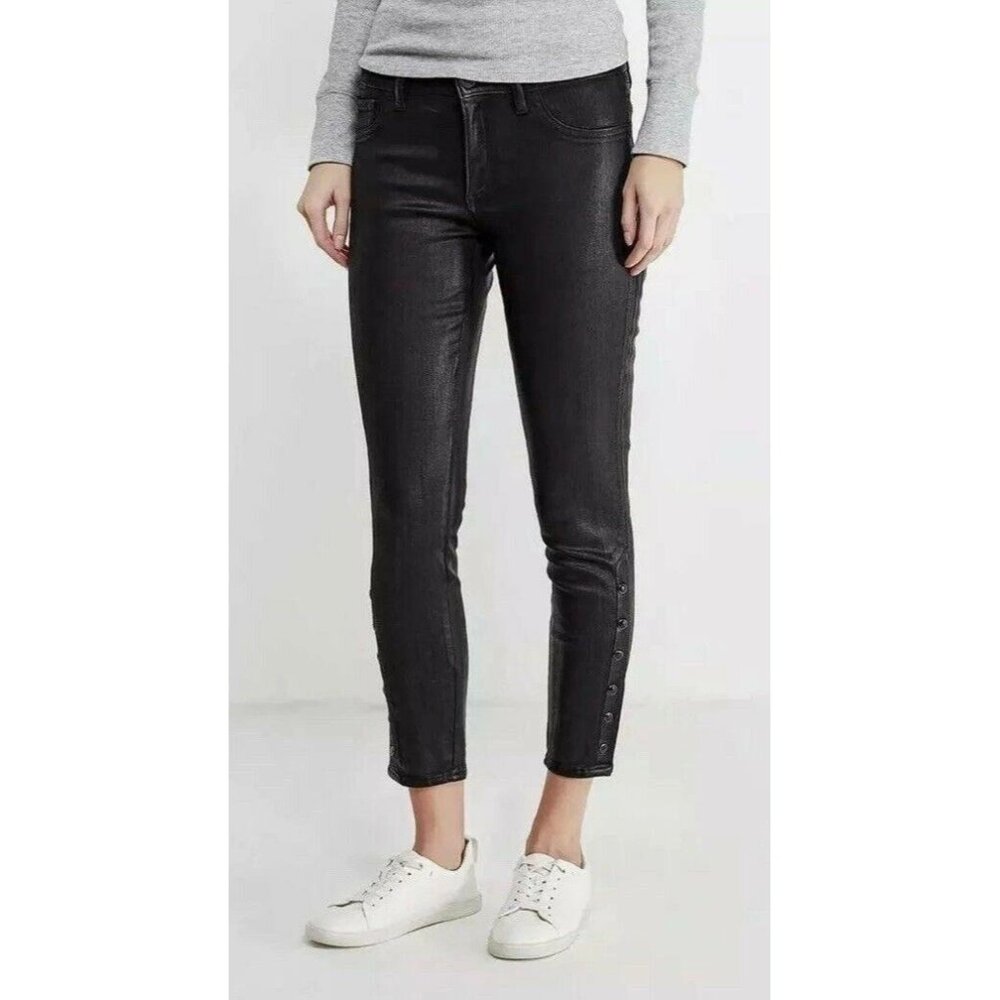 NWT GAP 1969 Inner Cozy Legging in Black Orbit Coated Side Snap Stretch Jeans 27 - Picture 10 of 11